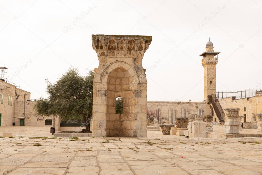 Mihrab Wa Mastabat Al-Sunawabar - pine prayer niche and stone bench, Ottoman period, on the Temple Mount, in the old city of Jerusalem, in Israel