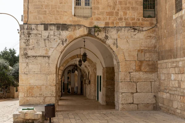 The arched tunnel under the residential buildings on the west wall in the south part the Temple Mount in the Old Town of Jerusalem in Israel