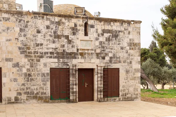 Utility rooms are located on the side of the closed Golden Gate - Gate of Mercy, on the Temple Mount in the Old Town of Jerusalem in Israel