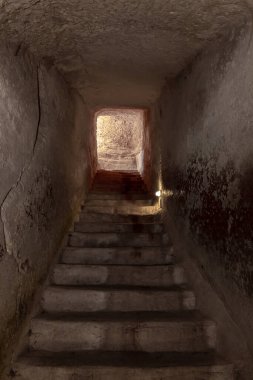 Ekonomik mağaradan çıkış - kolumbaryum - İsrail 'deki Kiryat Gat yakınlarındaki Beyt Guvrin' deki antik Maresha şehrinin kazılarının yakınında bir güvercin.