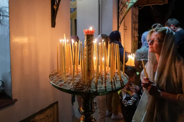 Haifa Israel May 2021 Believers Women Light Candles Entrance Russian — Stock Photo, Image