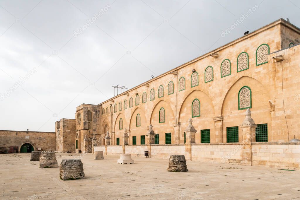 The side fasade of Al Aqsa Mosque on the Temple Mount, in the Old Town of Jerusalem, in Israel