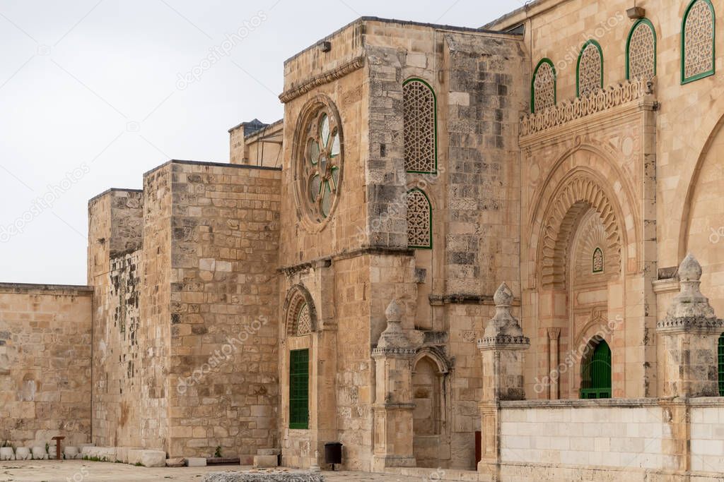 The side fasade of Al Aqsa Mosque on the Temple Mount, in the Old Town of Jerusalem, in Israel
