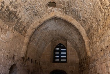 Kuzey İsrail 'deki eski Acre kentinin Haçlı Kalesi' nin odasındaki tuğla işi.