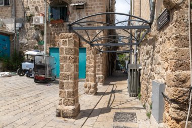 Acre, İsrail, 26 Haziran 2021: Kuzey İsrail 'in Acre kentindeki eski sakin sokaklar
