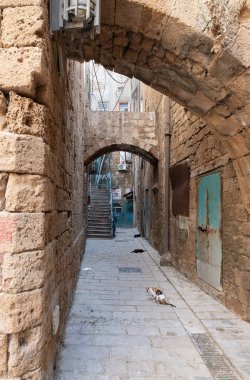 Acre, İsrail, 26 Haziran 2021: Kuzey İsrail 'in Acre kentindeki eski sakin sokaklar