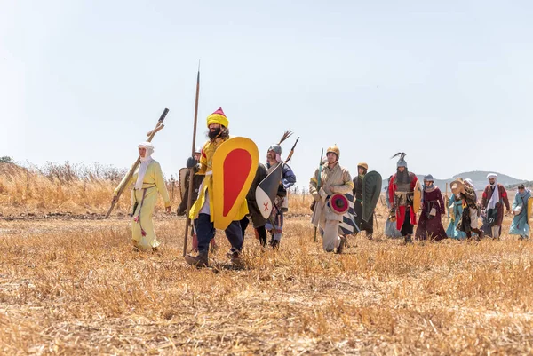 Tiberias Israel July 2021 Foot Warriors Учасники Реконструкції Рогів Хаттіна — стокове фото