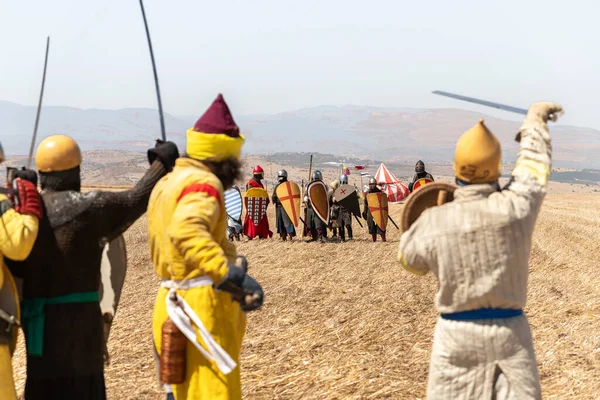 Tiberíades Israel Julio 2021 Guerreros Los Pies Participantes Reconstrucción Batalla —  Fotos de Stock