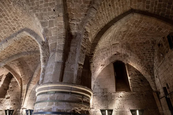 Acre Israel Junho 2021 Reconstruída Grande Sala Jantar Pedra Fortaleza — Fotografia de Stock