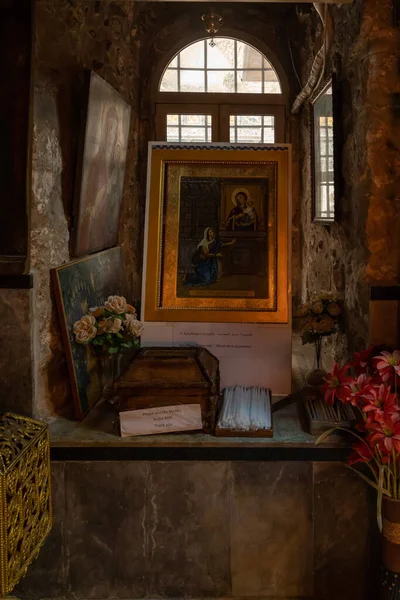 Святая Христианская Икона Интерьере Православного Собора Святого Иакова Иерусалиме Христианских — стоковое фото