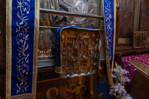 Belsejében Szent Jakab Ortodox Katedrális Jeruzsálem Keresztény Negyedekben Óvárosban Jeruzsálem — Stock Fotó