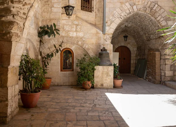 Pequeño Patio Tranquilo Los Barrios Cristianos Ciudad Vieja Jerusalén Israel — Foto de Stock