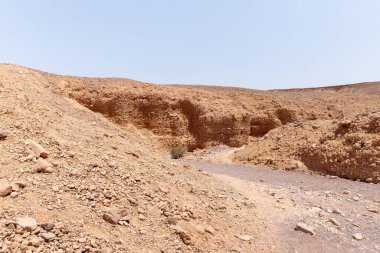 Eilat kenti yakınlarındaki bir doğa rezervinde kurumuş nehir yatağı - İsrail 'in güneyindeki Kızıl Kanyon,