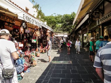 Rhodes, Greece, July 06, 2011 : Many tourists and locals visit local market in Rhodes city on Rhodes island in Greece