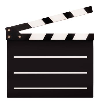 Beyaz arkaplanda izole edilmiş film yapımı için film tahtası                               