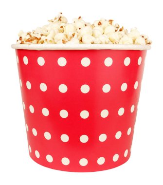 Kırmızı benekli kovada patlamış mısır                               