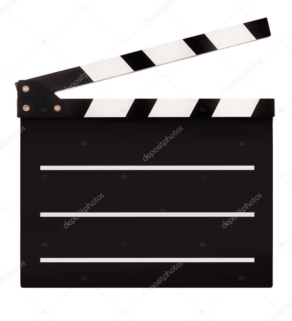 Movie board clapperboard for film making isolated on white background                               
