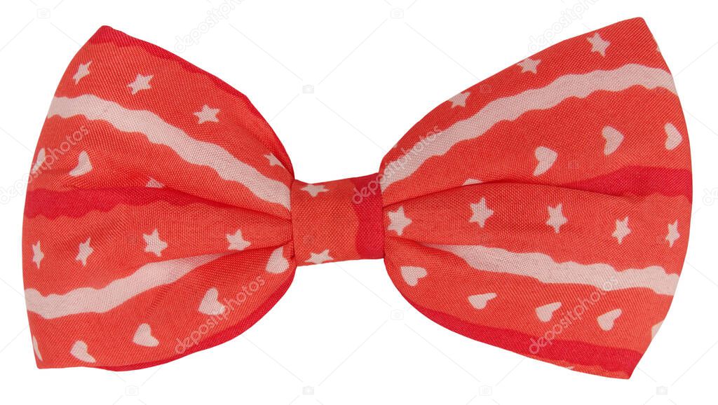  Hair bow tie red with white stars and hearts of  love                             