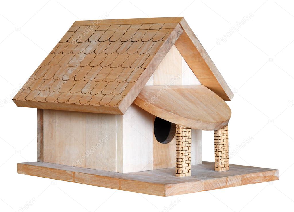 Nest box birdhouse house for birds handmade craft isolated on white                                