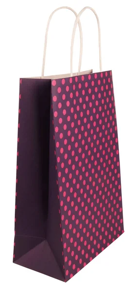 Фиолетовый Розовый Пунктирный Полька Красивая Бумажная Сумка Покупок Изолирована Белом — стоковое фото