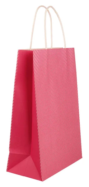 Фиолетово Розовый Полосатый Красивый Бумажный Пакет Покупок Изолирован Белом Фоне — стоковое фото