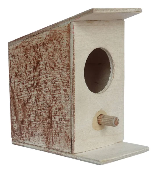 Nido Caja Pajarera Casa Para Pájaros Artesanal Aislado Blanco — Foto de Stock