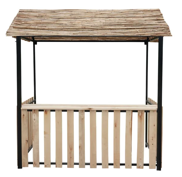 Ahşap tezgah tezgahı sazdan yapılmış çatı güneşliği ile                                