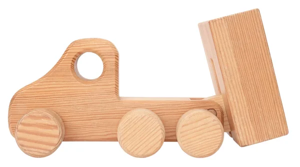 Wooden Toy Truck Children Vintage Handmade Isolated White Background — Stock Photo, Image