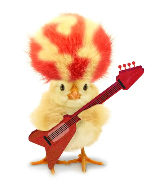 Çılgın Kırmızı Saçlı Elektro Gitarlı Havalı Kız Müzisyen Komik Kavramsal — Stok fotoğraf