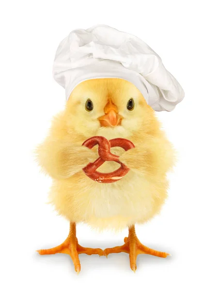 Chick Boulanger Cool Mignon Avec Pâte Bretzel Image Conceptuelle Drôle — Photo