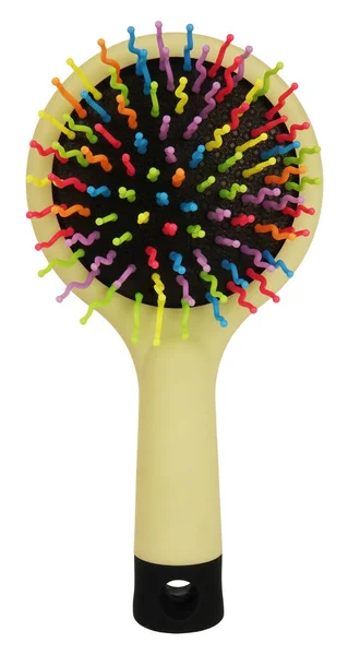 Brosse Cheveux Design Fou Plastique Coloré Isolé Sur Fond Blanc — Photo