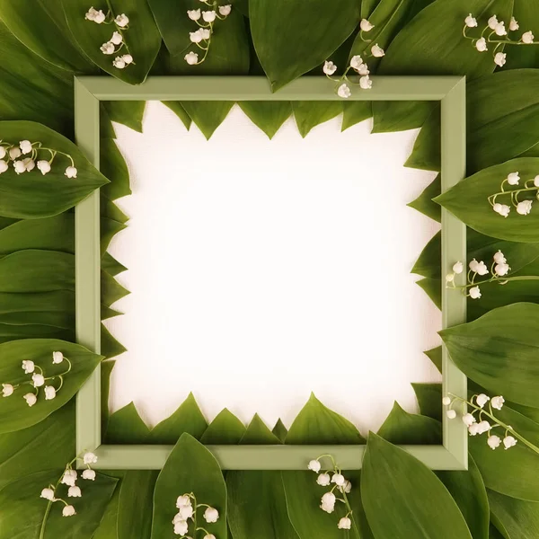 Frame Made Lily Valley Convallaria Majalis Framed May Spring Flower — Stock Photo, Image