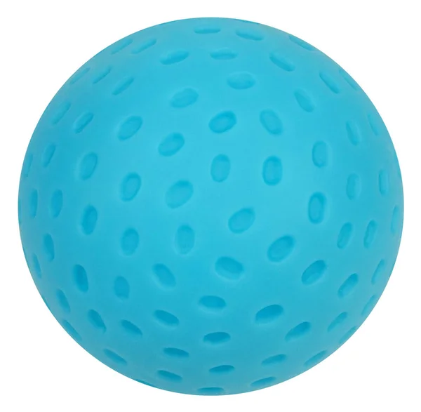 蓝色橡胶球 形状像行星或流星 有在白色背景上隔绝的弹坑 — 图库照片