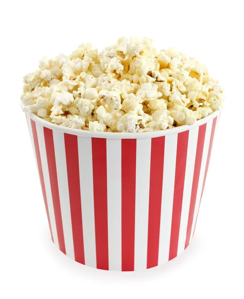 Popcorn in red and white cardboard box for cinema or TV — Stock Photo, Image