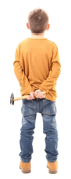 Kleiner Junge Hält Hammer — Stockfoto