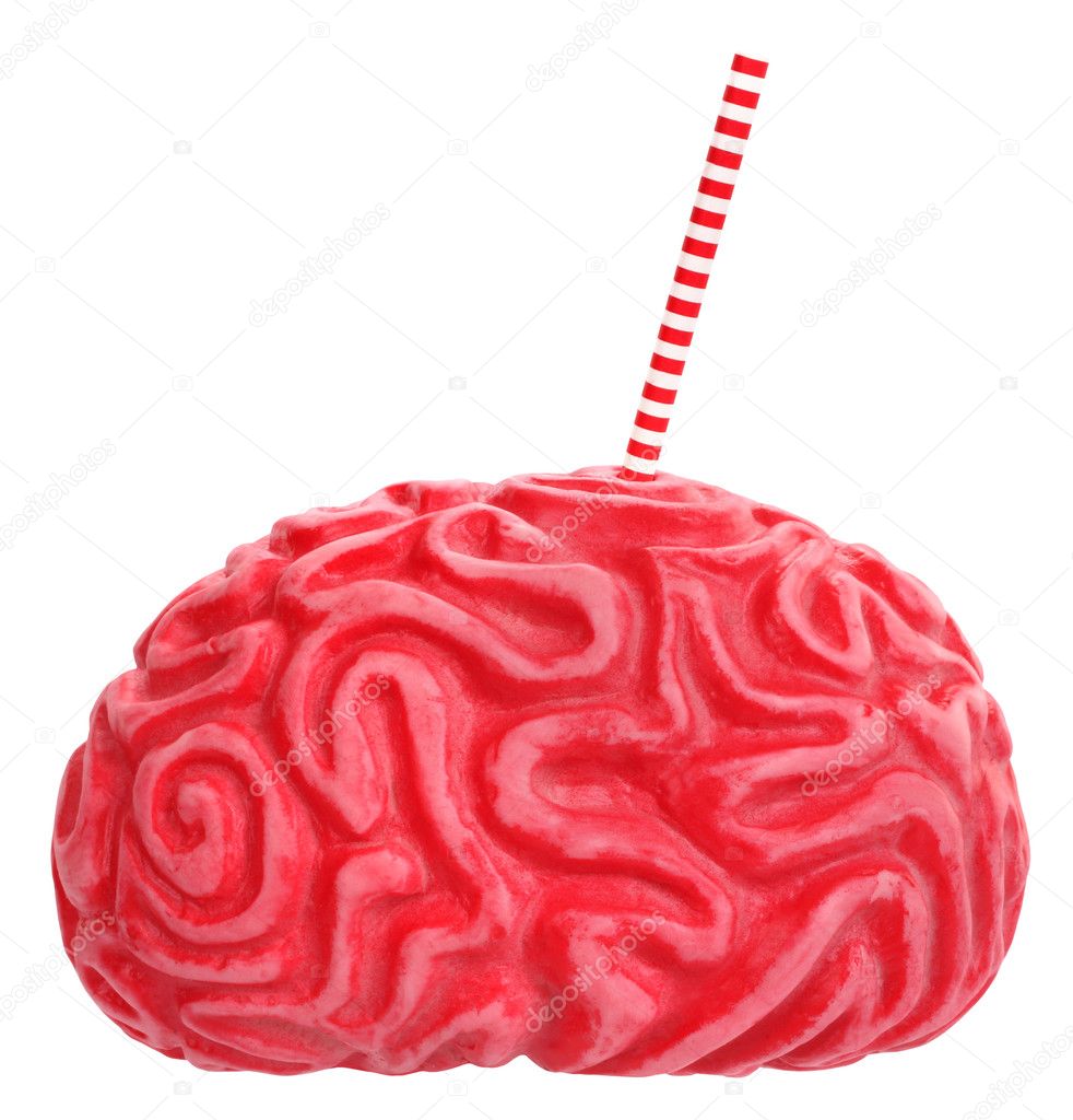 Brain with drinking straw