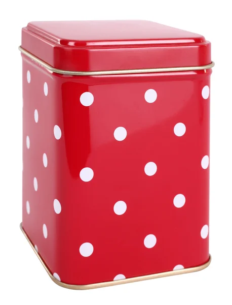 Винтажная жестяная коробка красного цвета с белыми точками — стоковое фото