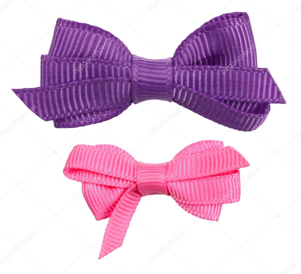Two decorative ribbon bow ties purple pink