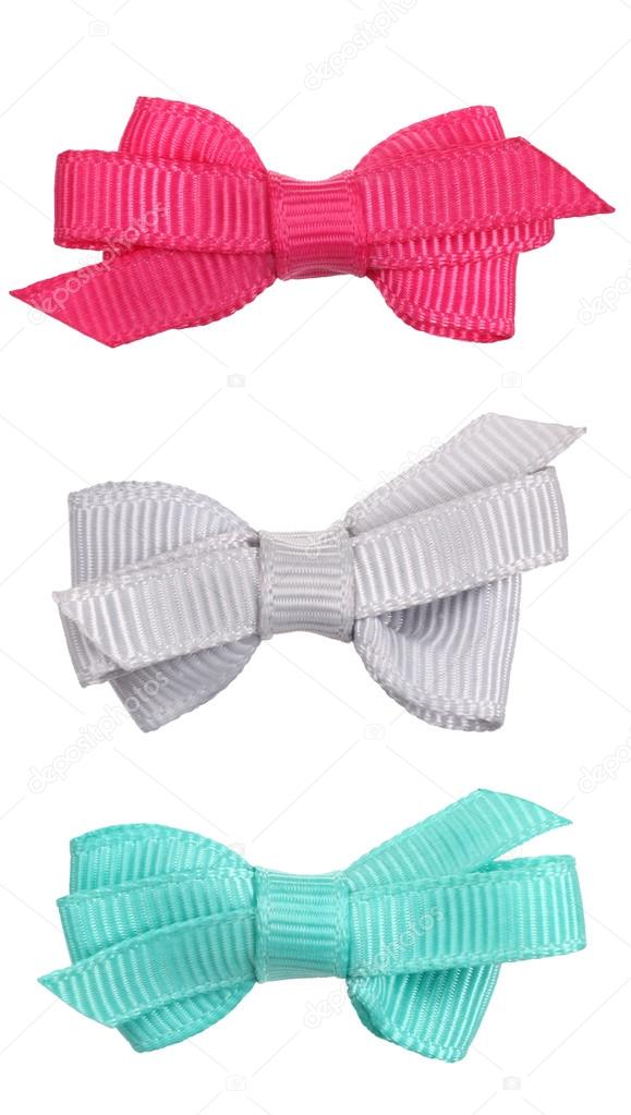 Three decorative ribbon bow ties pink gray turquoise blue