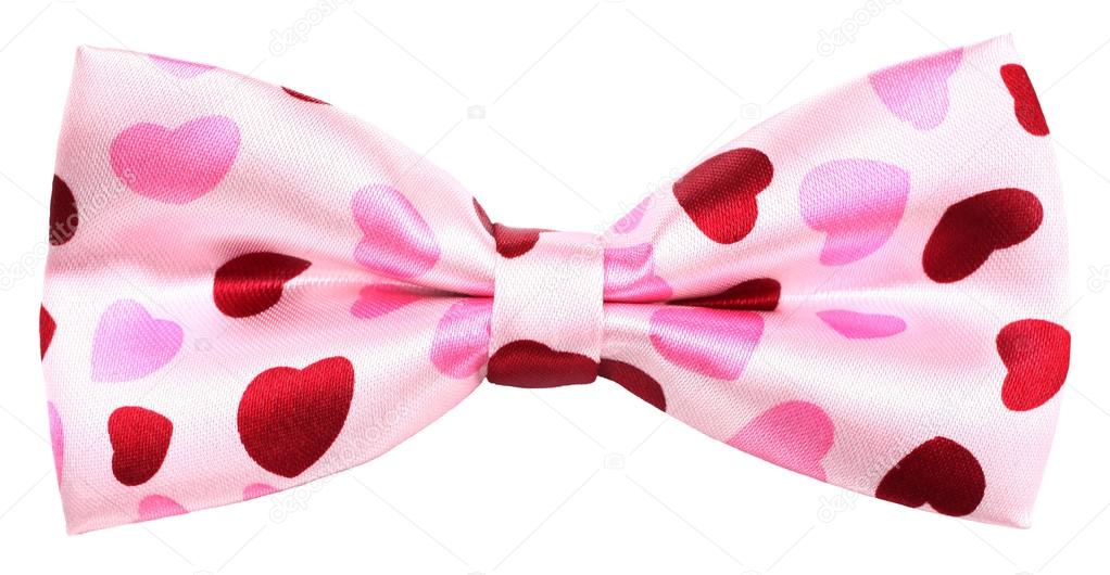 Hair bow tie pink with red hearts of  love