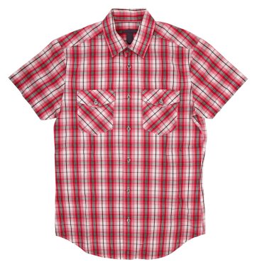 Man's red white cotton plaid shirt clipart