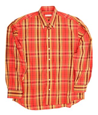 Man's red cotton plaid shirt clipart