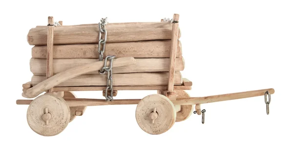 Wooden cart wagon with logs toy vintage — Stock Photo, Image