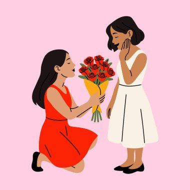 Kadın Eşe Güllerle Teklif Eden Kadın