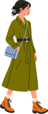 Yeşil Ceketli ve Turuncu Çizmeli Moda Kadını