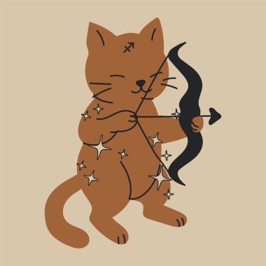 Zodiac Sagittarius Cat Shooting Bow and Arrow
