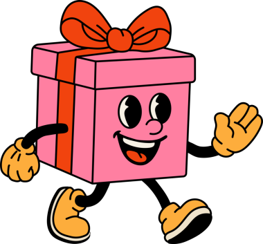 Kolları ve bacakları olan Komik Hediye Kutusu Karakteri