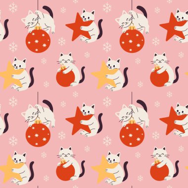 Kusursuz Şirin Kediler Şablonu Noel Süslemeleri ile Oynuyor