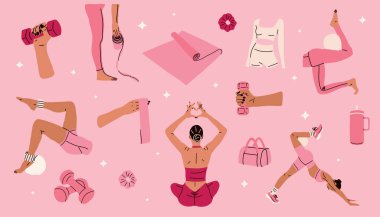 Pembe Pilates ve Yoga Vites Çizim Seti