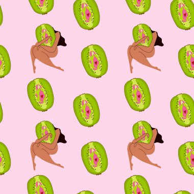 Pembe Arkaplanda Kivi Dilimli Soyut İnsan Figürü